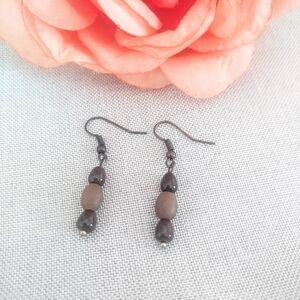 Teardrop Shaped Brown Beaded Dangle Earrings